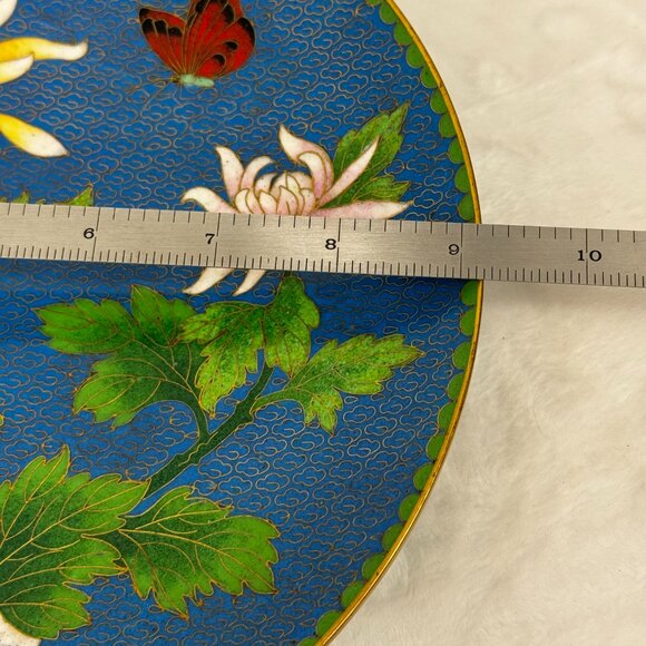 Vintage Japanese Cloisonne Jingfa Floral Enamel 9" Round Plate Turquoise Golden - Picture 13 of 15